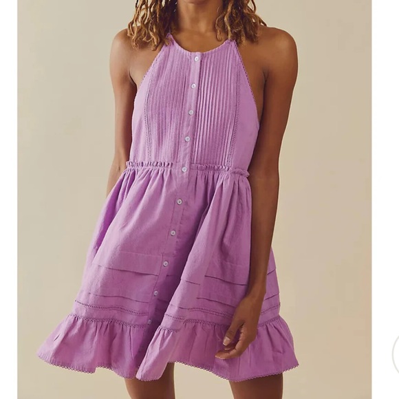 Free People Dresses & Skirts - NWT Free People ‘Desert Days’ Mini Sundress Women’s XS Purple Pleated Lace Boho